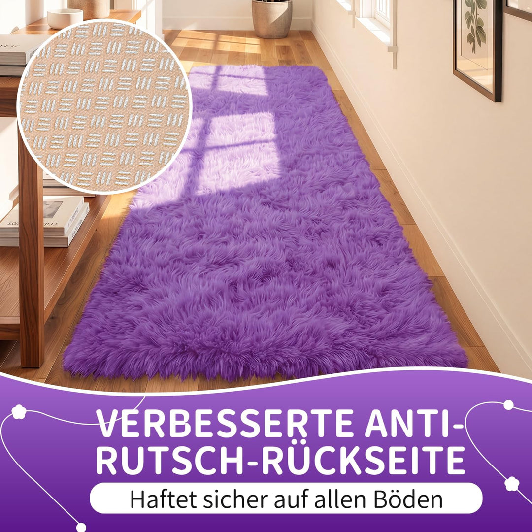VOFUSHON Wohnzimmer Hochflor Teppich,Shaggy Flur Läufer Teppich Modern Flauschiger Weich Teppich Gro