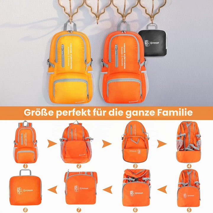 ZOMAKE Leicht Faltbarer Rucksack - Packbare Backpacks 35L,Kleiner Faltbar Rucksäcke Wanderrucksack W