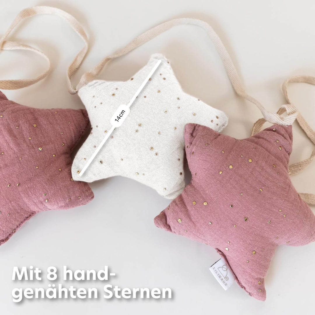 LILIMAUS Sternen Wimpelkette Stoff - Mit Goldapplikation in 12 Farben - Kinderzimmer Deko - 100% Bau