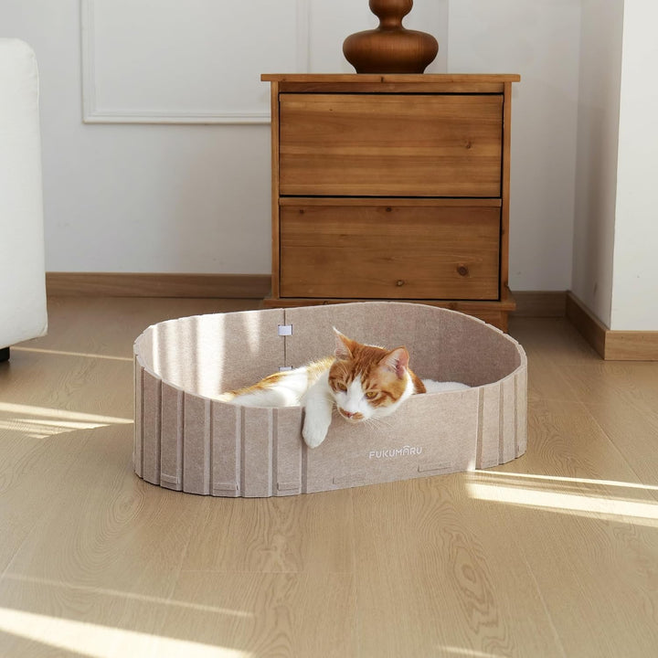 FUKUMARU Katzenbett, 61 cm grosses Katzen-Couchbett mit gemütlichem Kunstkaninchenfell-Kissen, Filz-