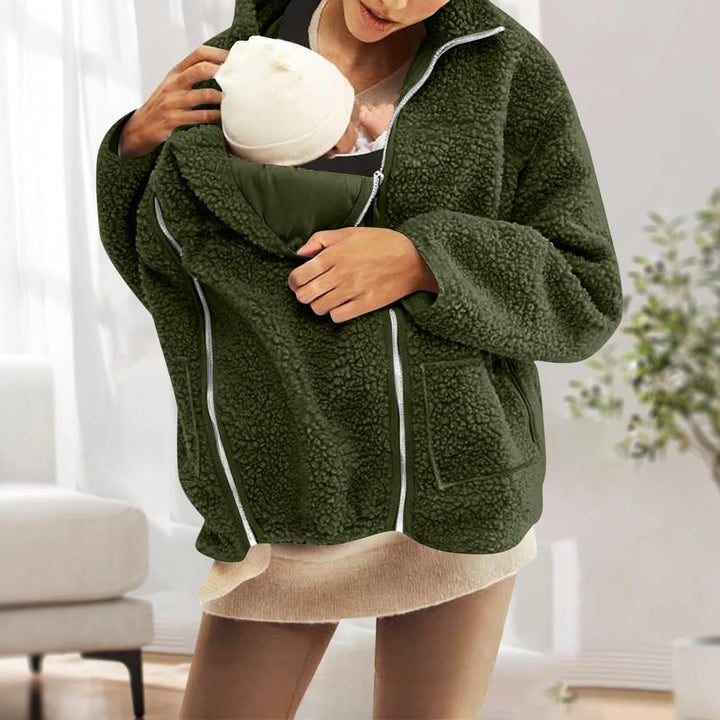 Umstandsjacke mit Babyeinsatz Warm Teddy Fleecejacke Umstands Baumwolljacke Winter Umstandsmode 2 in