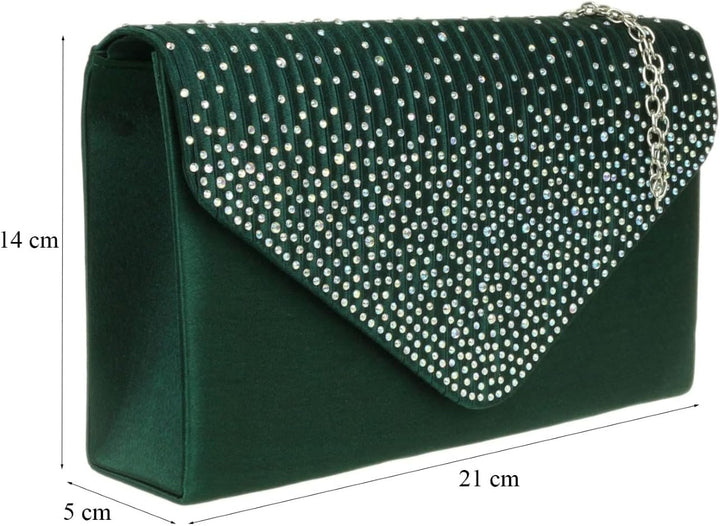 Girly Handbags Plissee-Clutch aus Satin mit Diamant-Schulterkette, eleganter Abschlussball, Hochzeit