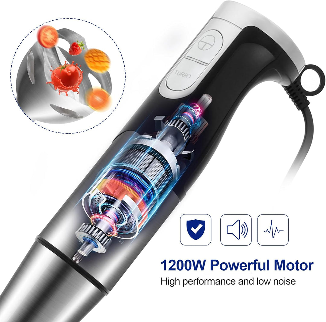 NWOUIIAY Stabmixer set 6-in-1 Pürierstab Edelstahl Set 1200W Stabmixer 600ml Messbecher, Schneebesen