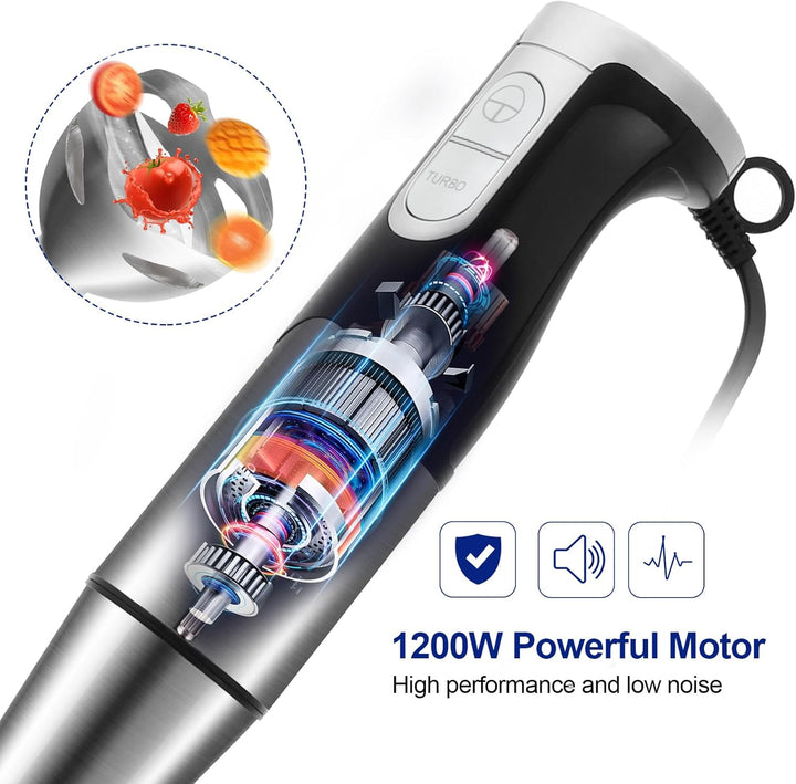 NWOUIIAY Stabmixer set 6-in-1 Pürierstab Edelstahl Set 1200W Stabmixer 600ml Messbecher, Schneebesen