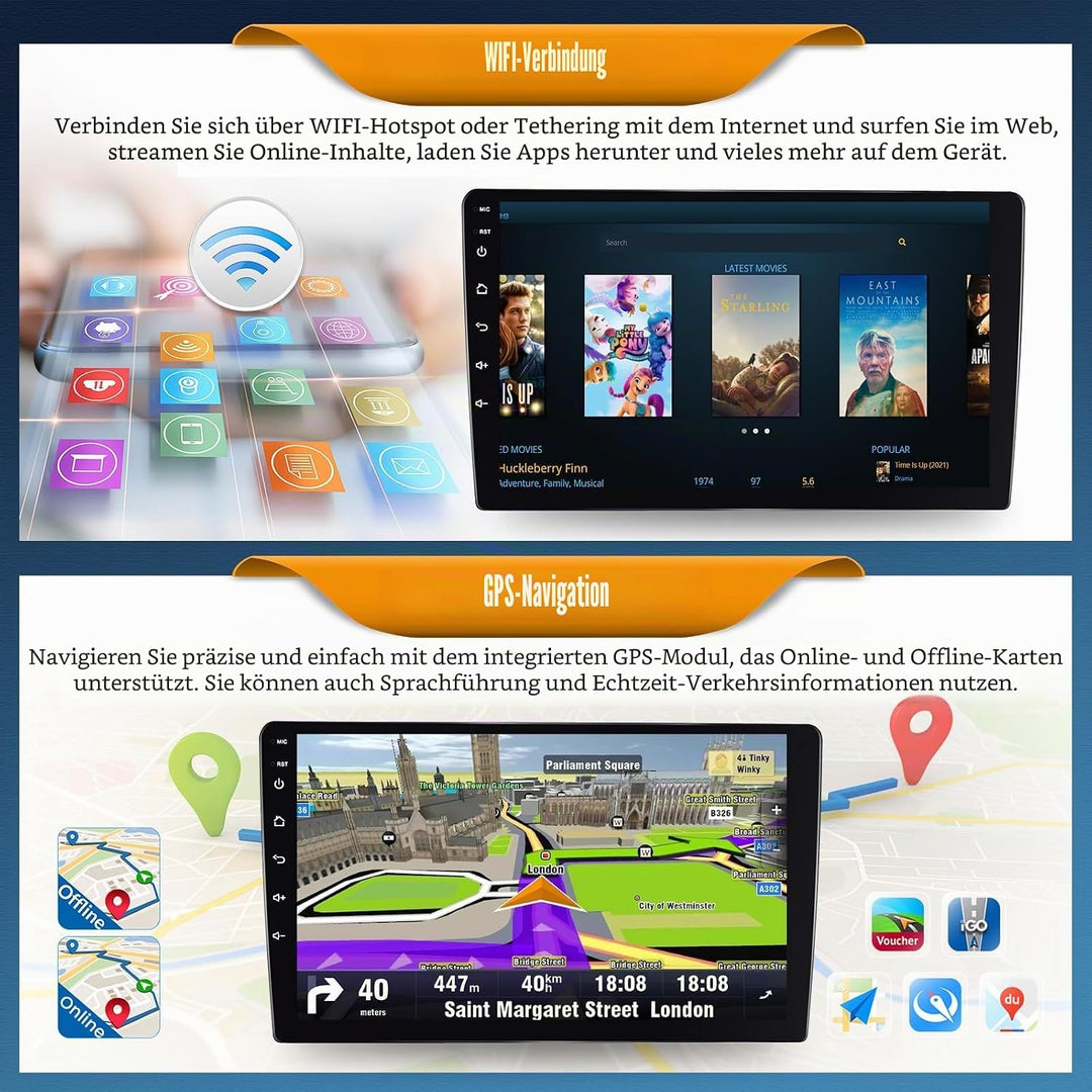 Android 15, 6G+128G 8Core CAMECHO Autoradio Navi für Hyundai i10 2007-2013 mit Carplay Android Auto