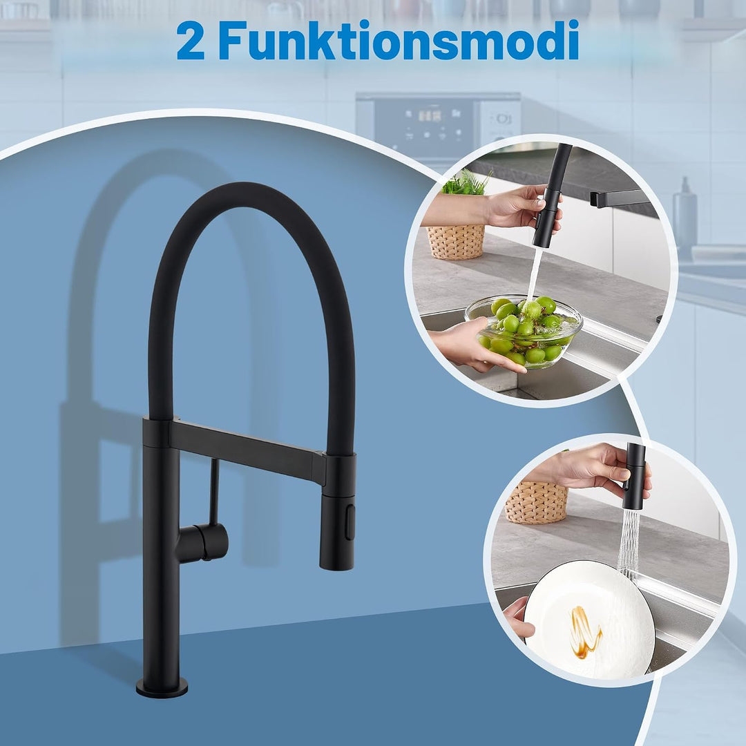 Tohlar Wasserhahn Küche Schwarz, Hochdruck Küchenarmatur mit Herausziehbarer Brause, Einhebel Küchen