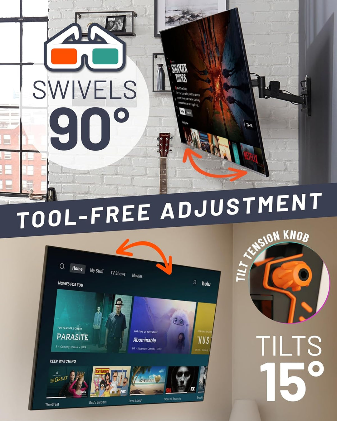 ECHOGEAR Full Motion TV-Wandhalterung für Fernseher bis 58" - Smooth Extention, schwenkbar, neigbar