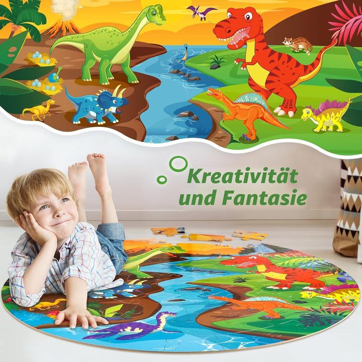 SYNARRY Grosse Dinosaurier Bodenpuzzle für Kinder ab 3 4 5 6 7 8 Jahren, 70 Teile Kinderpuzzle Dino