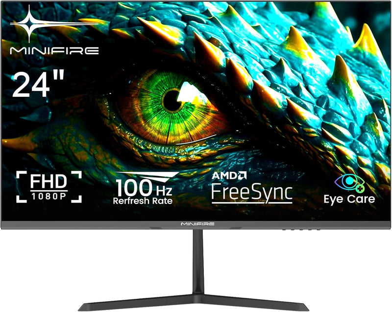 Minifire 24 Zoll Monitor, 100Hz, FHD,5ms(OD), Adaptive-Sync, sRGB110%, Eye-Care PC Bildschirm mit HD