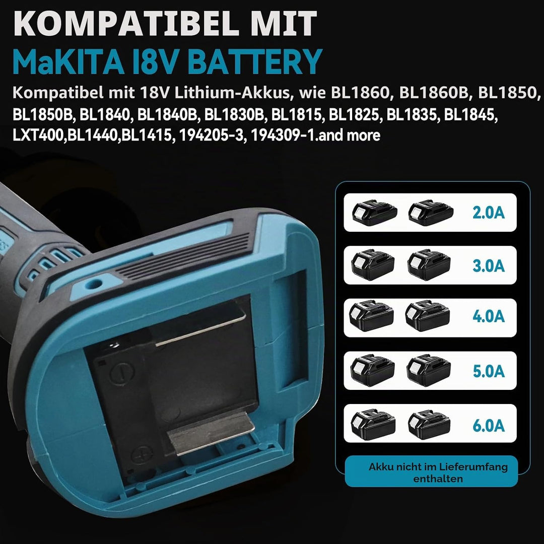 Akku Geradschleifer Kompatibel mit Makita 18V Akku, Bürstenloser Geradschleifer 6mm 3mm Bohrfutter P