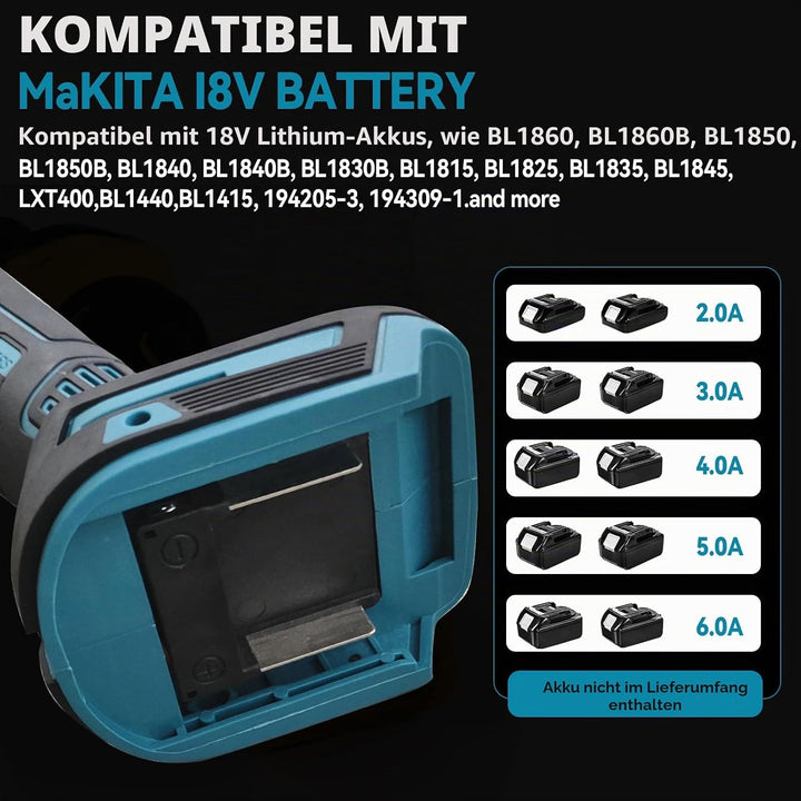 Akku Geradschleifer Kompatibel mit Makita 18V Akku, Bürstenloser Geradschleifer 6mm 3mm Bohrfutter P