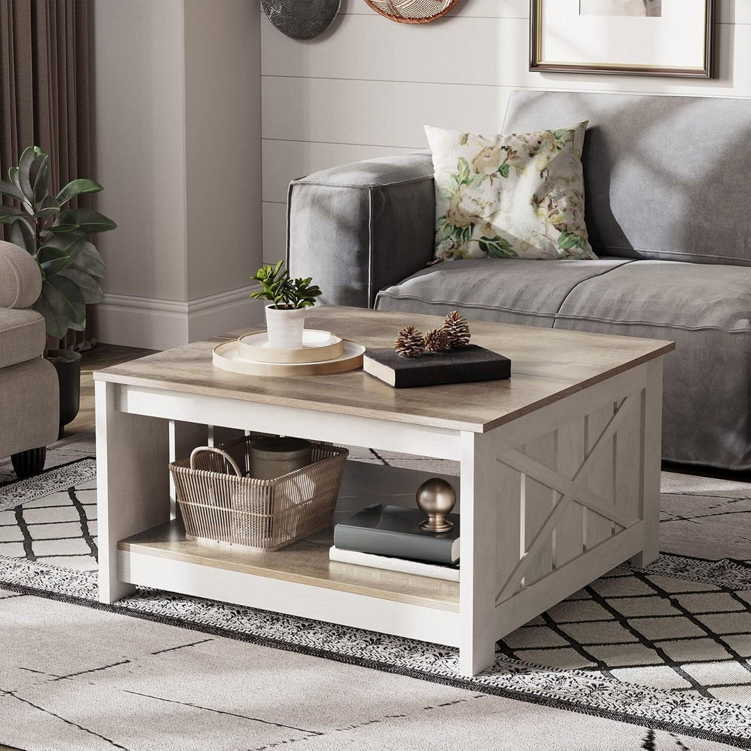 YITAHOME Couchtisch, Quadratischer Wohnzimmertisch 2-stöckiger, Couchtisch mit Stauraum für Couch Sc
