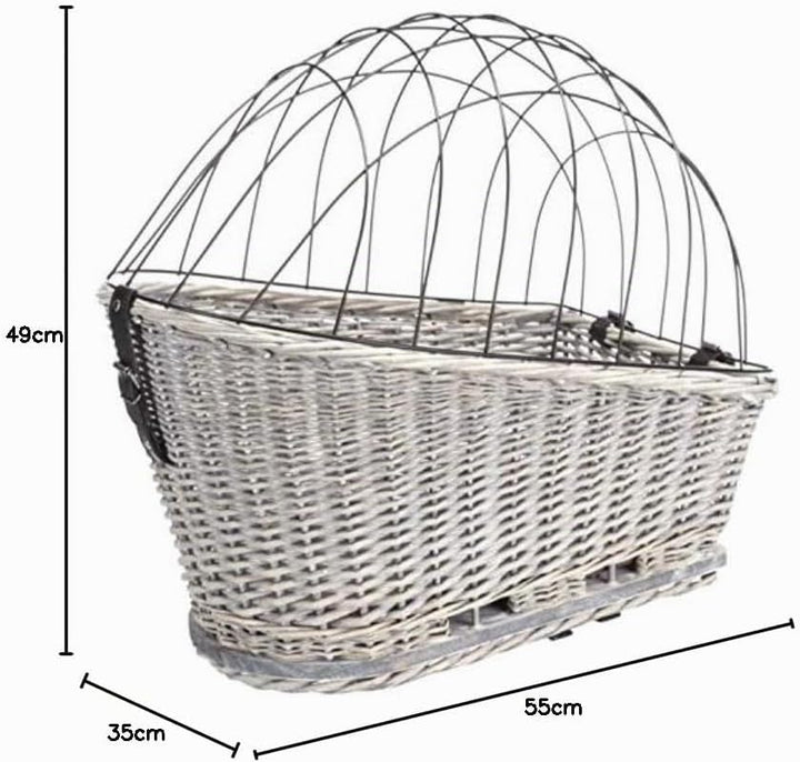 Fahrradkorb m. Gitter f. Gepäckträger, Weide/Metall, 35 × 49 × 55 cm, grau, grau