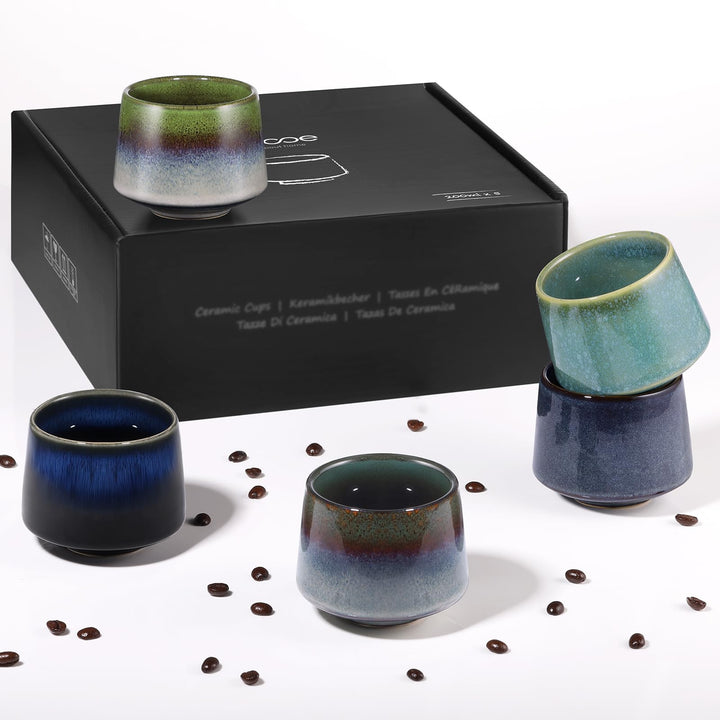 ecooe Cappuccino Tassen Set Dickwandig aus Steingut 5er set - 210 ml Handgefertigt Porzellan Kaffeet