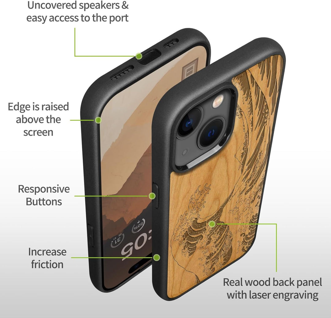 Carveit Handyhülle für iPhone 15 Cover Kompatibel mit Magsafe [Holz und TPU Silikon Hybrid hülle] Ma