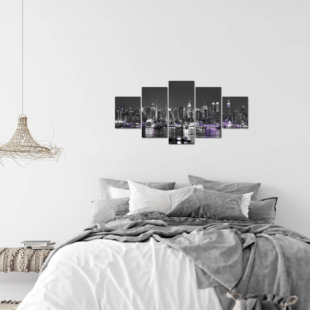 Runa Art Wandbilder New York City 5 Teilig Bild auf Vlies Leinwand Deko Wohnzimmer Büro Skyline Schw