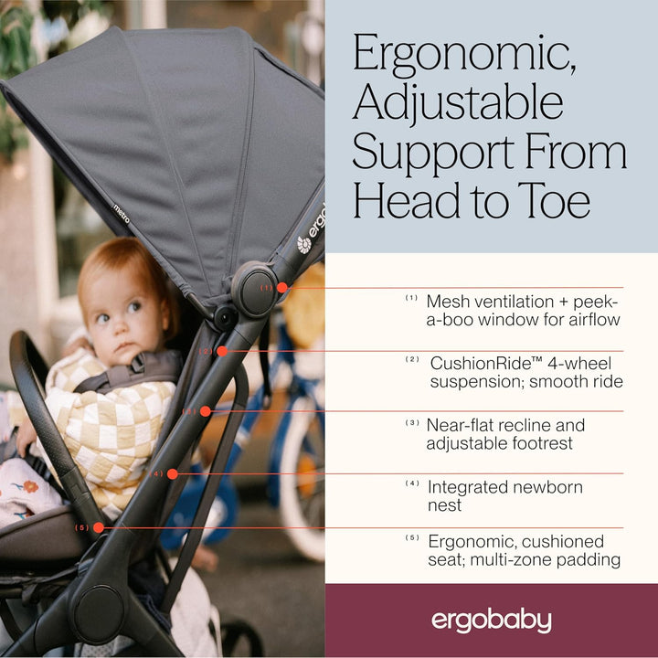 Ergobaby Metro3 Kinderwagen Buggy mit Liegefunktion, Baby-Buggy ab Geburt bis 22kg (0-4 Jahre), Zusa
