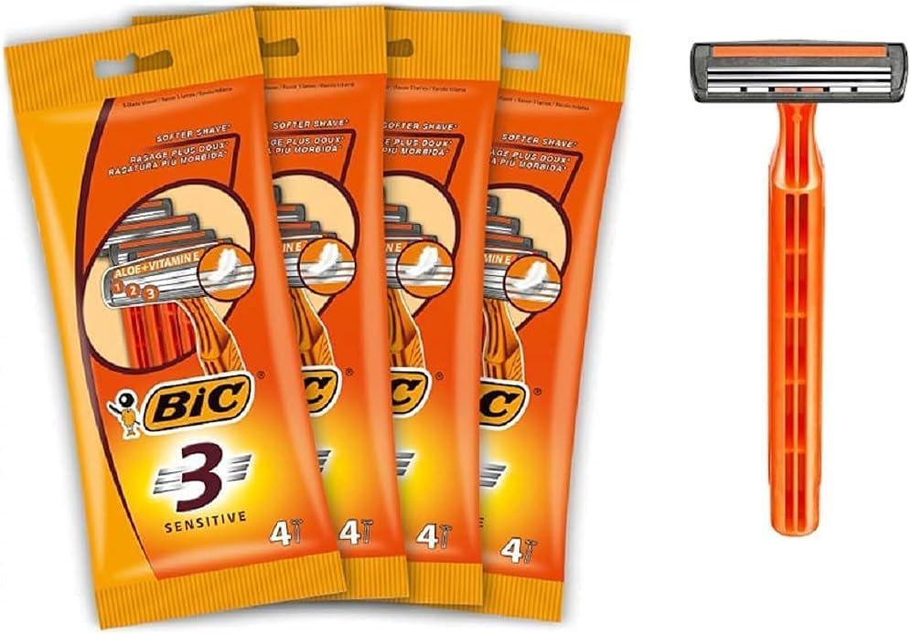 BIC 3 Action Rasierer Herren, 16 Einwegrasierer mit je 3 Klingen, mit Aloe Vera & 3 Sensitive Rasier