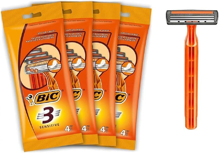 BIC 3 Action Rasierer Herren, 16 Einwegrasierer mit je 3 Klingen, mit Aloe Vera & 3 Sensitive Rasier