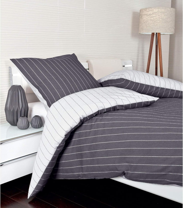 Janine 20020 Tango Mako Soft Seersucker Wendebettwäsche 200 x 220 + 80 x 80 cm Titan 200x220 cm + 2