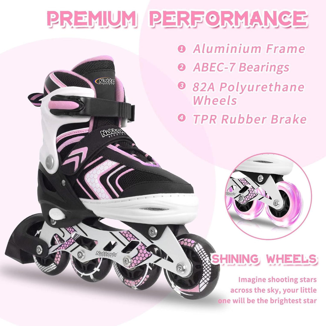 Nattork Inliner für Kinder Verstellbare Inline Skates, 4 Grössen Kinder Inline Roller Skates mit Bel
