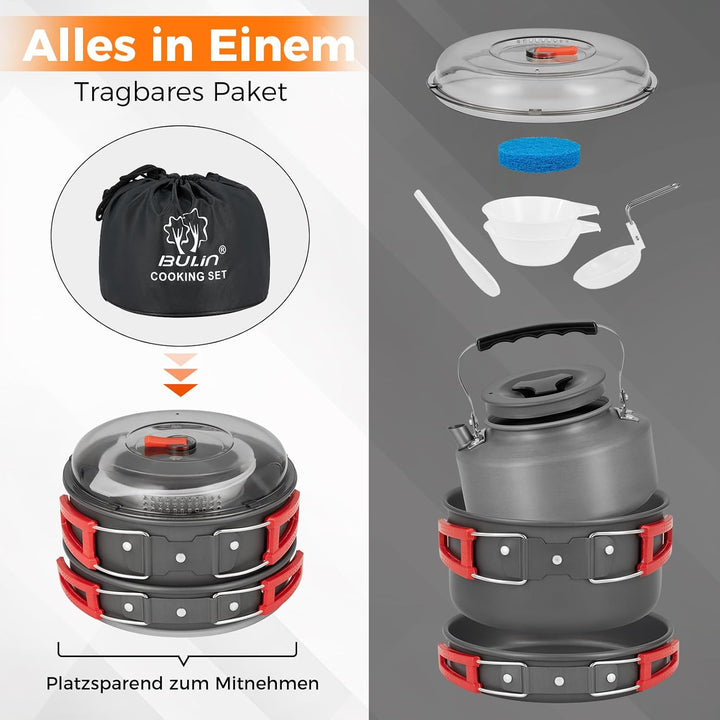 Bulin Camping Kochgeschirr Outdoor Ausrüstung Camping Topf 1-4 Personen Wandern Rucksackreisen Gear