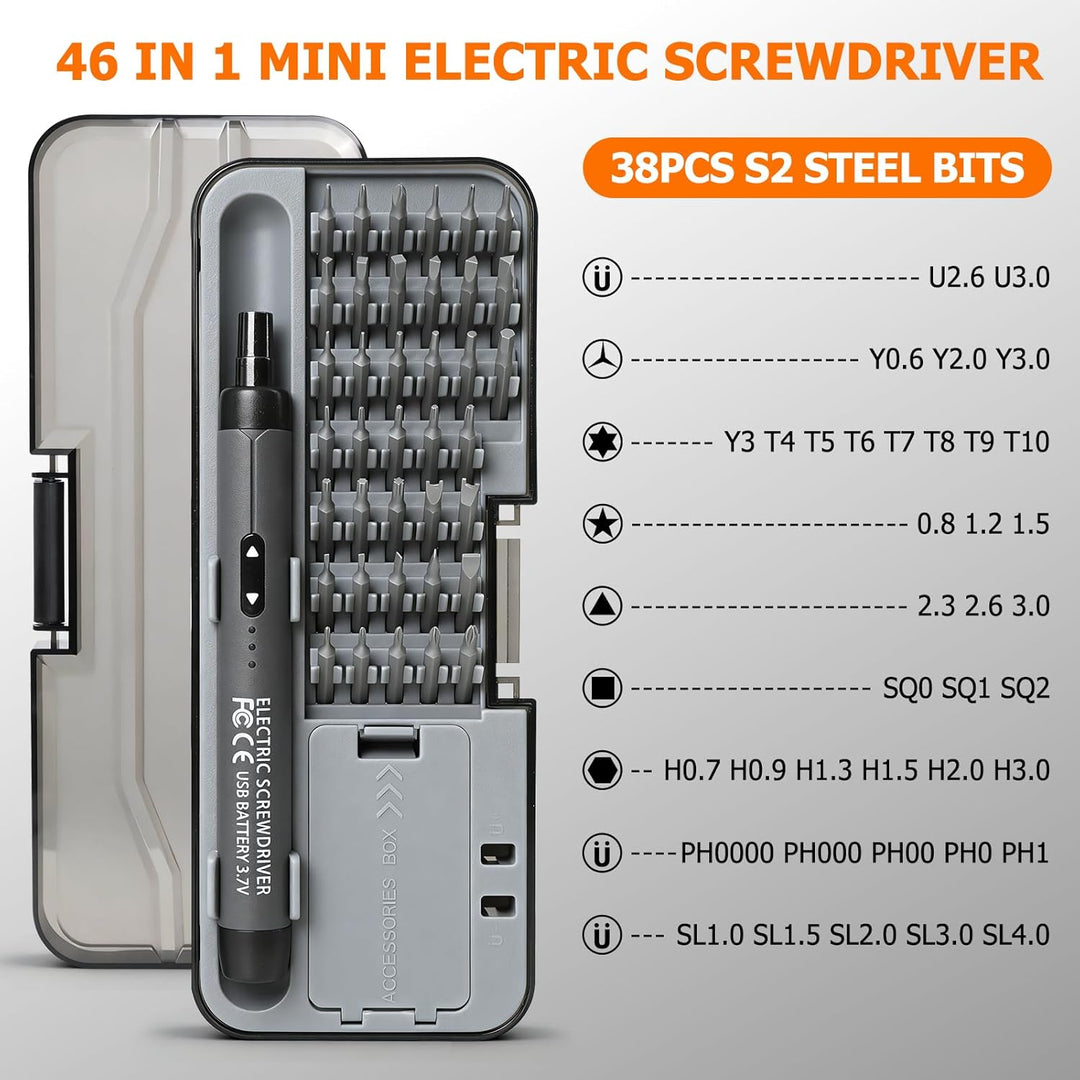 Mini Elektrischer Schraubendreher Set, 46 in 1 Präzisions Elektro Schraubendreher Set mit 36 Magneti