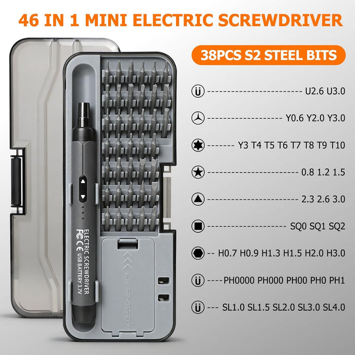 Mini Elektrischer Schraubendreher Set, 46 in 1 Präzisions Elektro Schraubendreher Set mit 36 Magneti