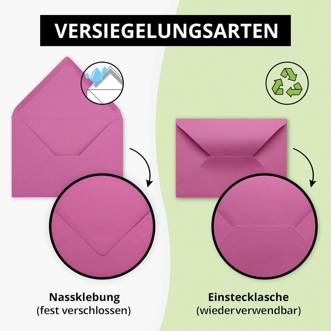 500x Brief-Umschläge in Pink - 80 g/m² - Kuverts in DIN B6 Format 12,5 x 17,5 cm - Nassklebung ohne