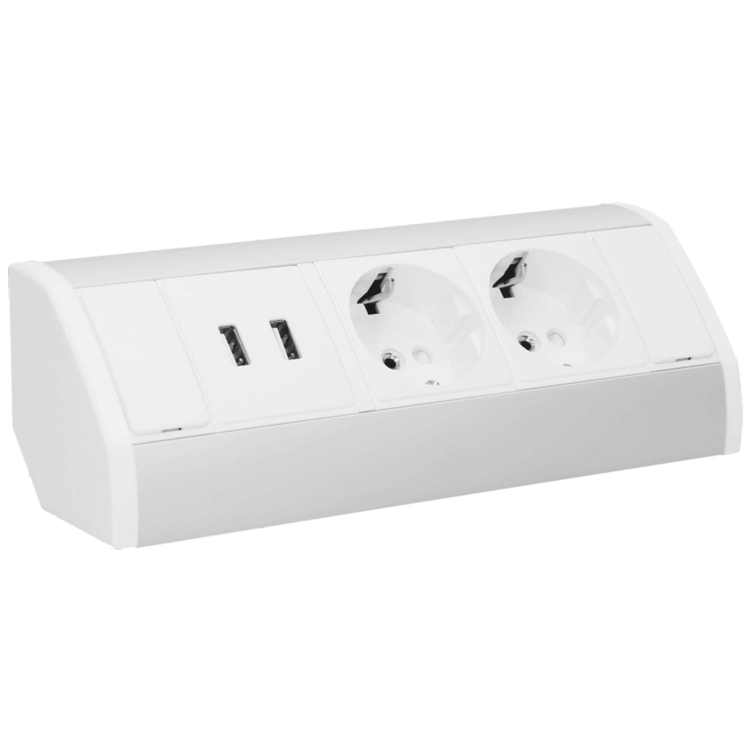 ORNO OR-GM-9003/W-G(GS) Ecksteckdose 2 Fach mit Kindersicherung + 2X USB Ladegerät 45° Aufbau-Montag