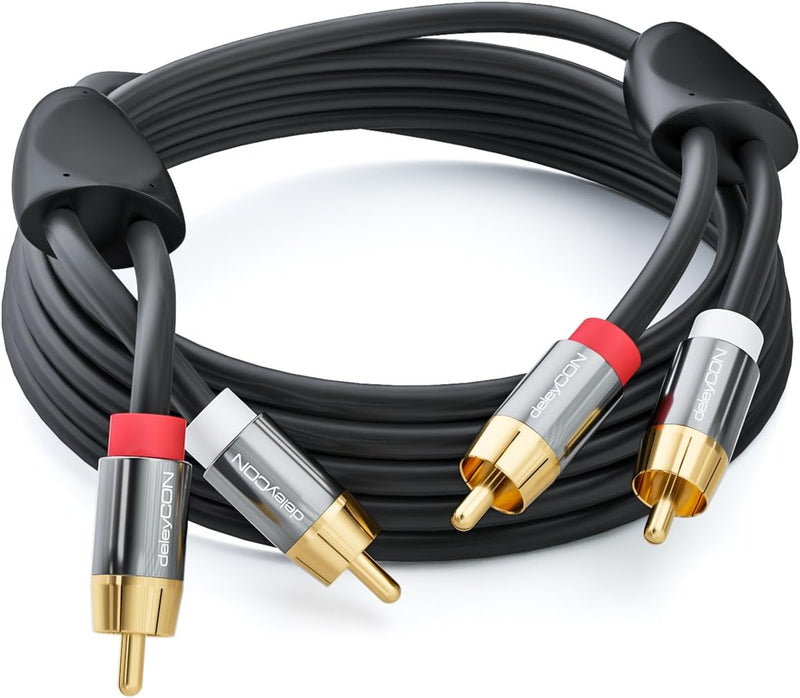 deleyCON 15m Cinch Kabel Stereo Audio Cinch RCA Kabel 2x Cinch Stecker zu 2x Cinch Stecker HiFi-Anla