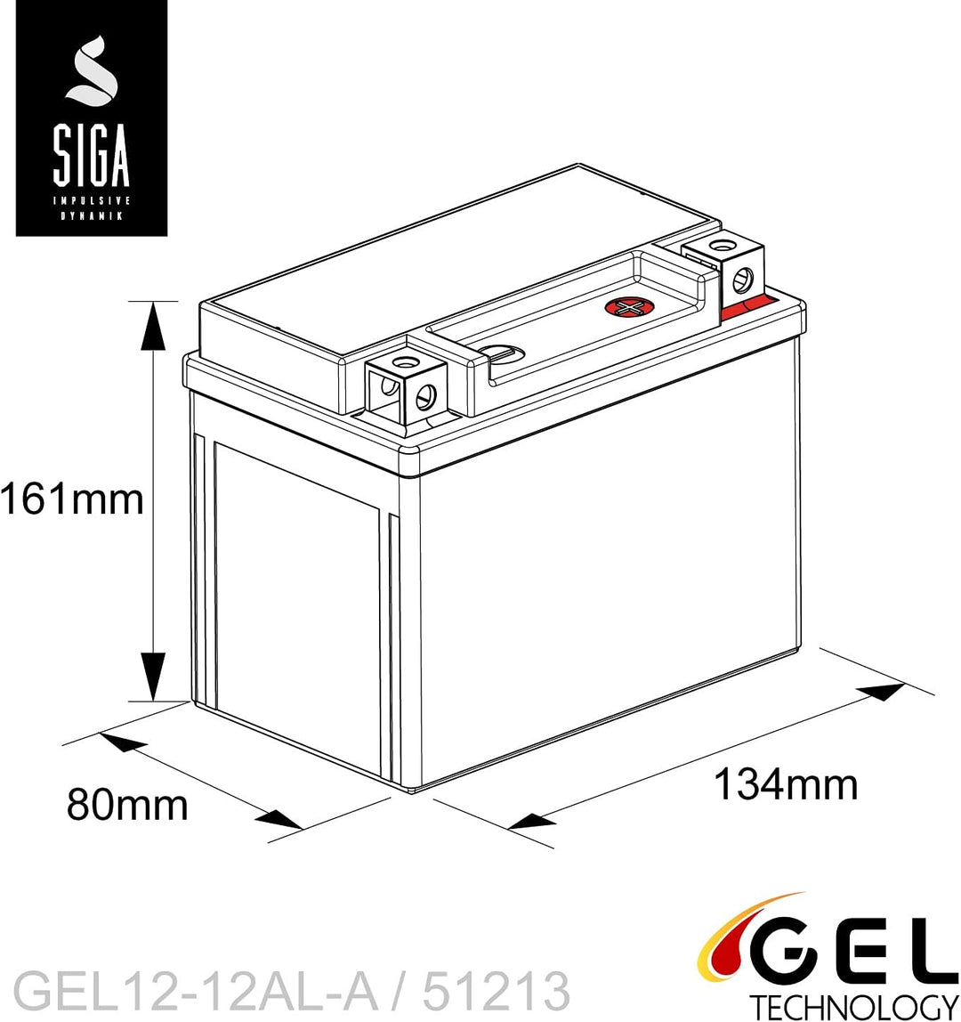 SIGA GEL Motorradbatterie 12V 12Ah 230A/EN GEL Batterie YB12AL-A2 GEL12-12AL-A YB12AL-A für XV 535 u