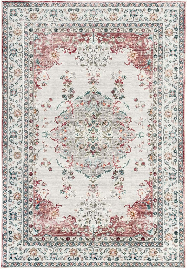 TALETA Mila Teppich Wohnzimmer, Blumenteppich Kurzflor,Wasserabweisender Orientalischer Küchenteppic