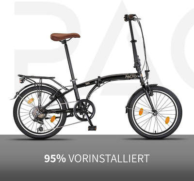 PACTO Ten Klapprad 20 Zoll mit Schnelles Faltsystem (10 Sek), Stahlrahmen, Leichtgewicht (16KG), Shi