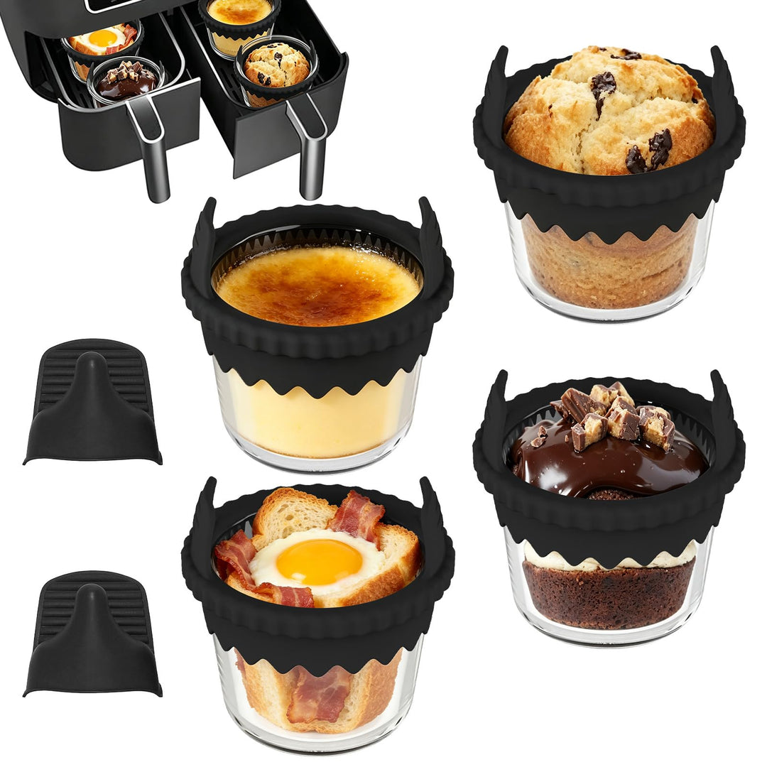 4 Stück Glas Muffinform für Heissluftfritteuse, Heissluftfritteuse Antihaftbeschichtet, Wiederverwen
