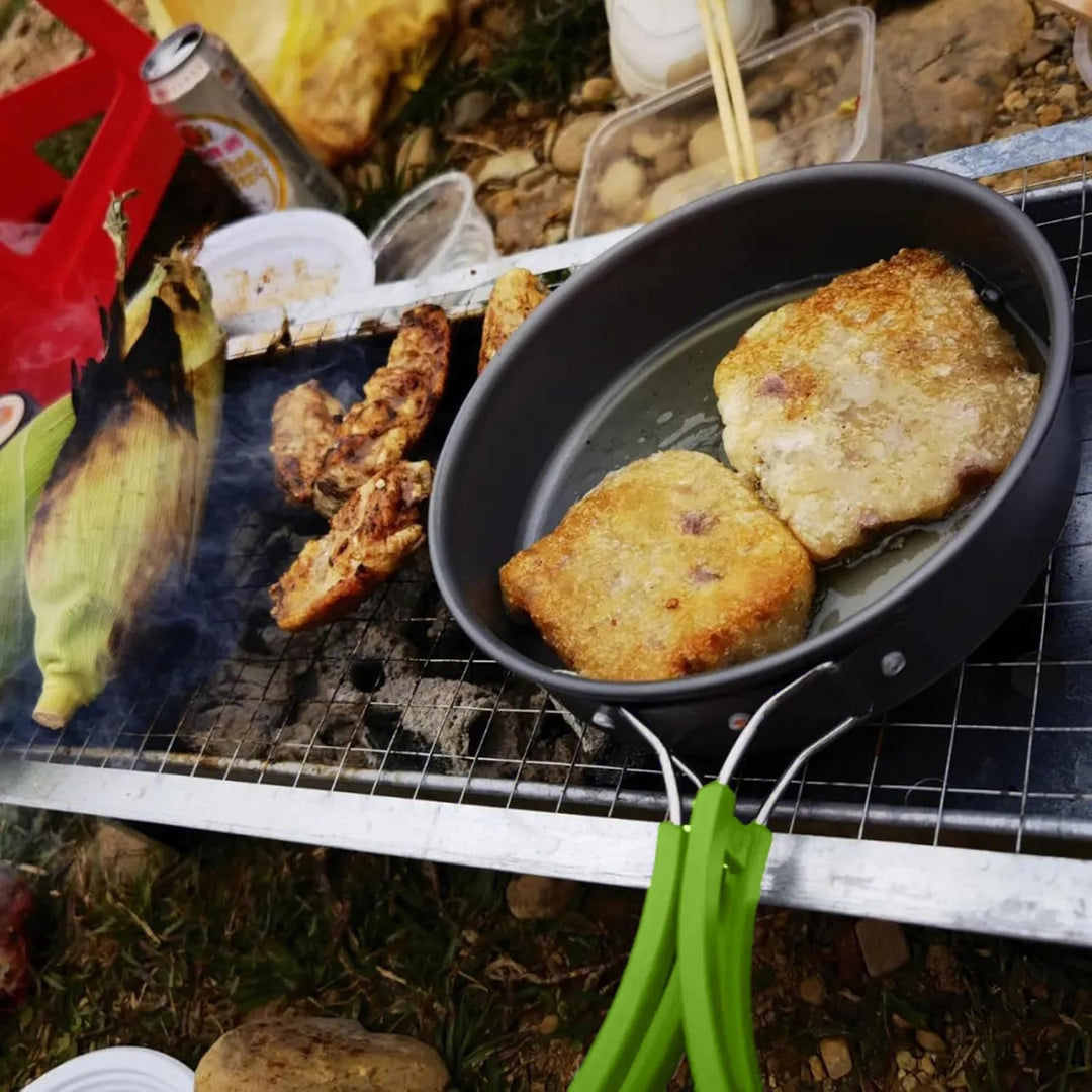 Qtiwe 10-Teilig Cookware Kit Picknick Töpfen Kochgeschirr Campinggeschirr Set für 1-2 Personen zum C