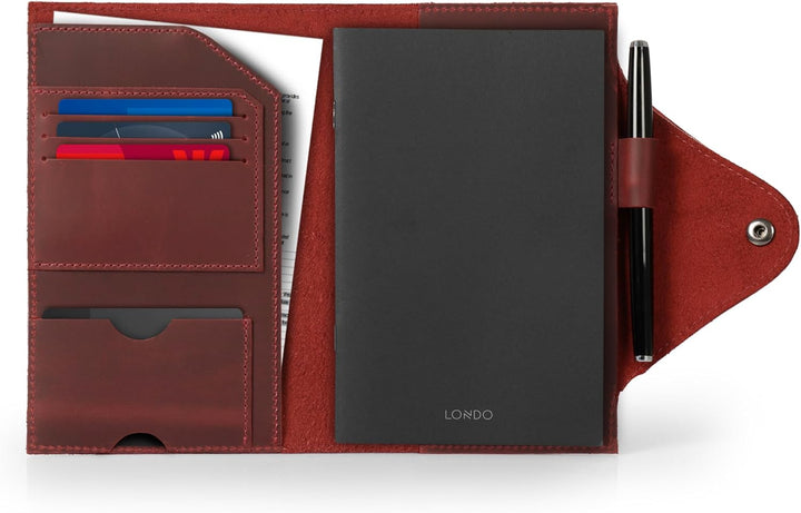 Londo Echtleder Schreibmappe Konferenzmappe mit Notizblock Notizblock und Schloss Rot M, Rot M