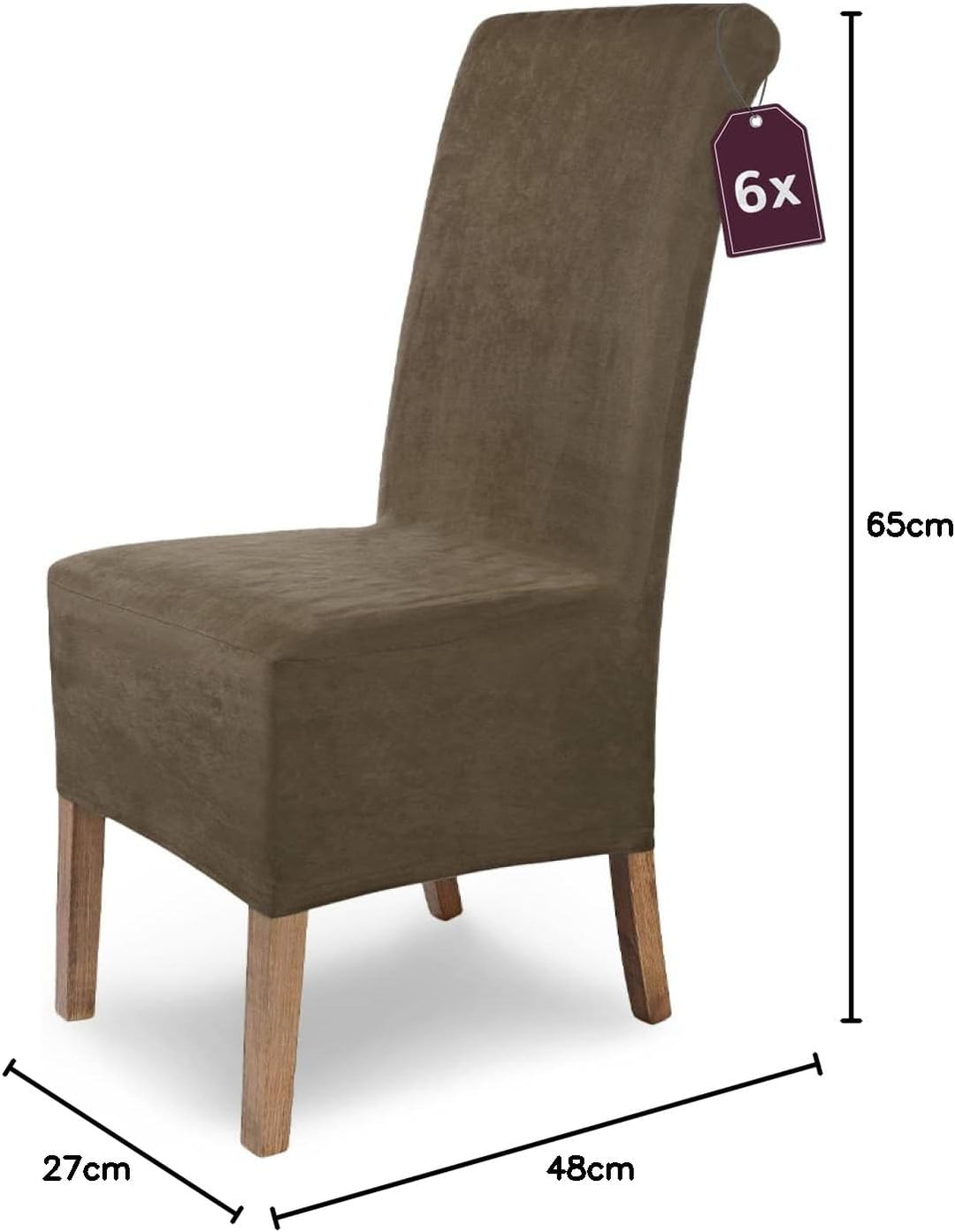 SCHEFFLER-Home Stuhlhussen 6er Set Leon Taupe-Braun/elastische Wildleder Hussen für Stühle/Robustes