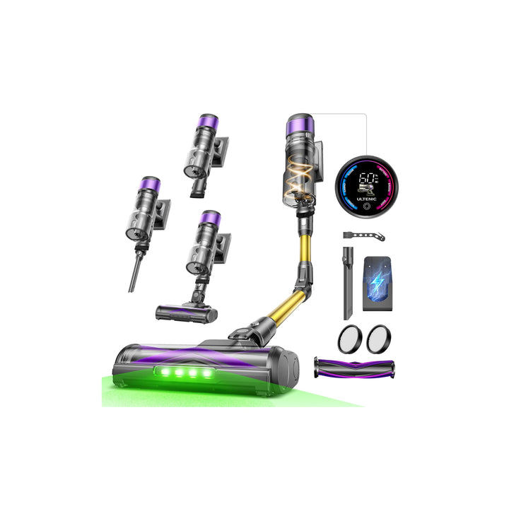Ultenic Akku Staubsauger,55KPA/600W/60Mins Staubsauger Kabellos mit 180° klappbarem Rohr, 1,5L Gross