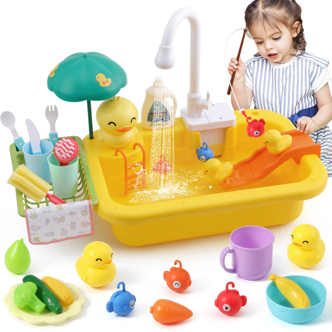 FRUSE Küchenspüle Spielzeug Set,Kinderwaschbecken mit Elektrischen Wasserhahn,Kinder Küchenset, Ange