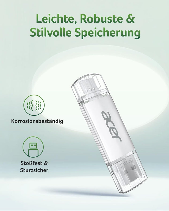 Acer USB-Stick UT300 256GB USB 3.2 Gen1, bis zu 150 MB/s, mit Dual-Anschluss Typ-A & Typ-C Flash Dri