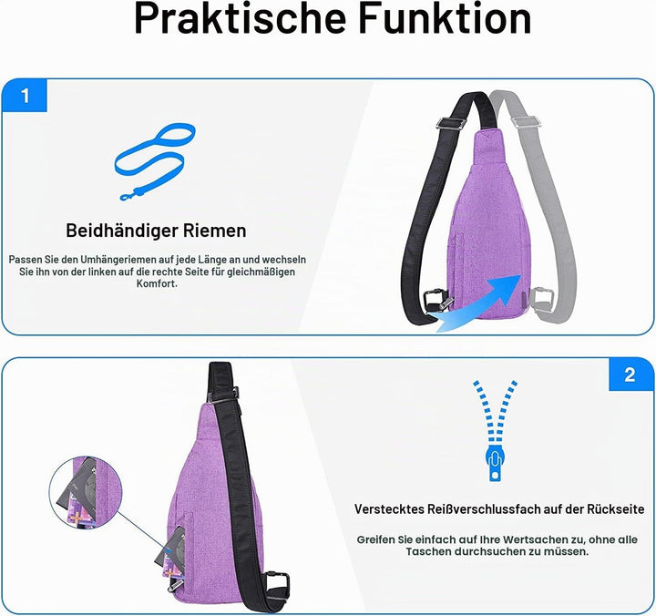 WATERFLY Anti-Diebstahl Sling Bag für Damen und Herren Brusttasche Hippie Crossbody Bag Multipurpose