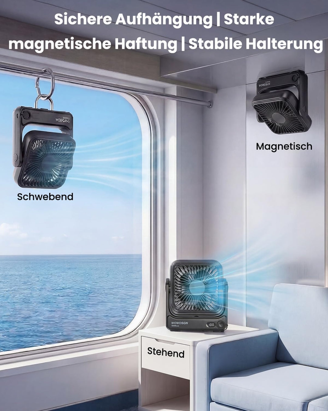 WOWDSGN Tischventilator USB 𝐦𝐢𝐭 𝐒𝐭𝐚𝐫𝐤𝐞𝐦 𝐌𝐚𝐠𝐧𝐞𝐭𝐟𝐮ss &amp; LED-Display, 𝟓𝟎𝟎𝟎𝐦𝐀𝐡 𝐀𝐤𝐤𝐮 Ventilator tragbar, 𝟒