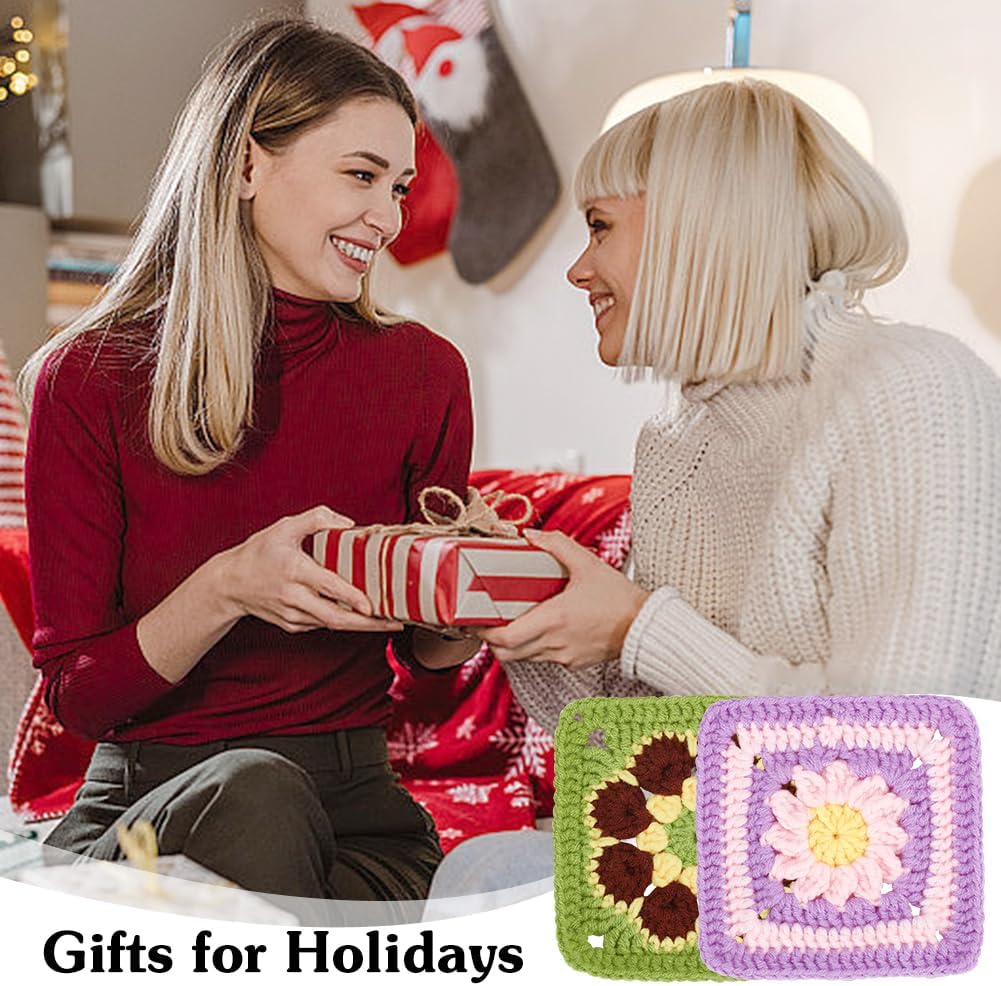 ORIGACH 6 in 1 Häkelset Für Anfänger, DIY Daisy Granny Square Starter Häkelset Mit Häkelblockiermatt