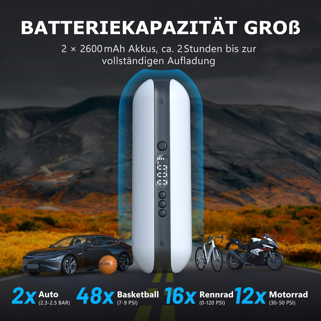 CYCPLUS Luftpumpe 150PSI Elektrischer Kompressor Tragbar Fahrradpumpe Mini Reifenpumpe mit Digital L