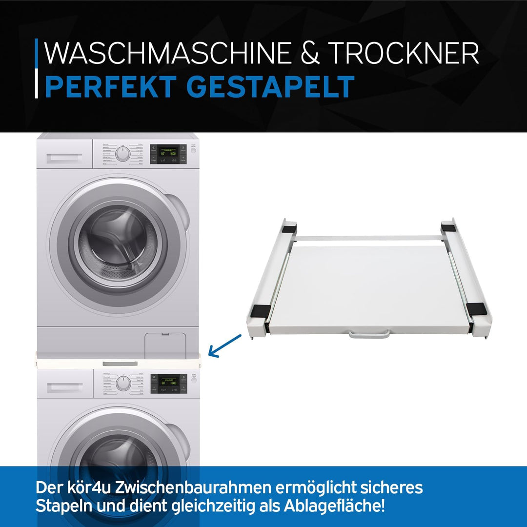 kör4u Premium Antivibrationsmatte 60x60x1cm & kör4u Zwischenbaurahmen weiss mit Ausziehplatte, Stahl