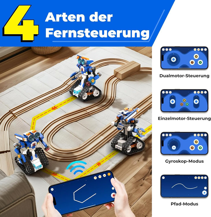 Robot J Programmierbarer Roboter mit Aufbewahrungsbox, 6-in-1 Kreativer Roboter/Panzer Bausatz für K