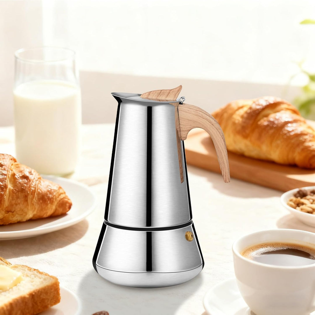 VINATO Edelstahl Espressokocher 6 Tassen (350ml) - Induktionsfähiger Moka Pot für alle Herdarten - I