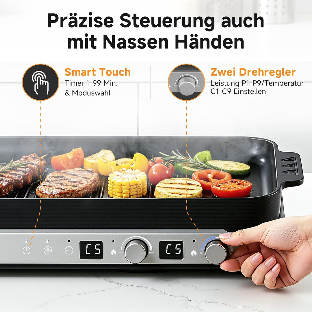 AMZCHEF 3000W Induktionskochfeld 2 Platten, Tragbares Doppelinduktionskochplatte mit Abnehmbarer Gri