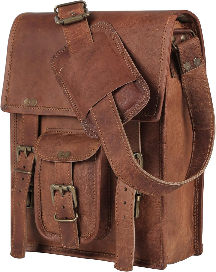 Komal's Passion Leather 27,9 cm (11 Zoll) Satcel iPad Messenger Bag für Damen und Herren Braun, Brau
